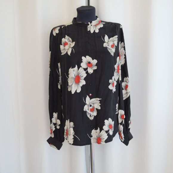 Equipment 100% Silk Cornelia Bold Floral Print Black Blouse Sz M - Picture 2 of 8